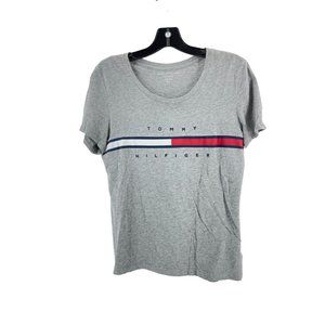 Tommy Hilfiger Women's Gray Embroidered Tee T Shirt Top Relaxed Fit Size Small